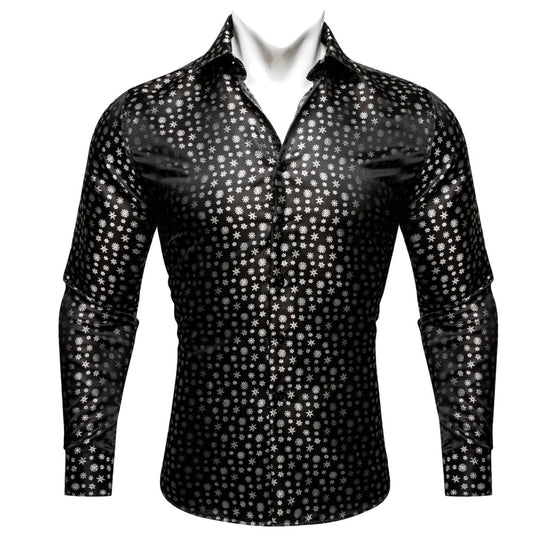 Simon Von Christmas Element Black White Floral Silk Shirt- CY-0509 - SimonVon Shop