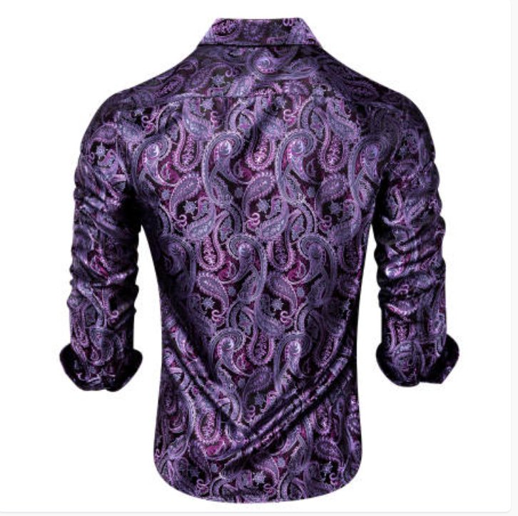 Simon Von Classic Purple Black Paisley Silk Men's Shirt-CY-1039 - SimonVon Shop