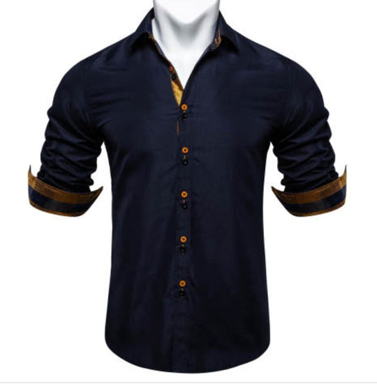 Simon Von Deep Blue Men's Shirt with contrast colored buttons unique cuffs design-CY-2202 - SimonVon Shop