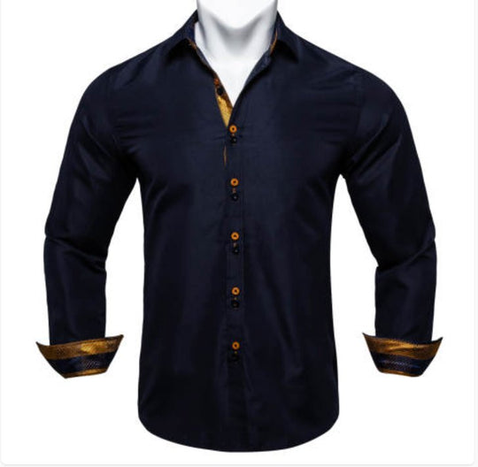 Simon Von Deep Blue Men's Shirt with contrast colored buttons unique cuffs design-CY-2202 - SimonVon Shop