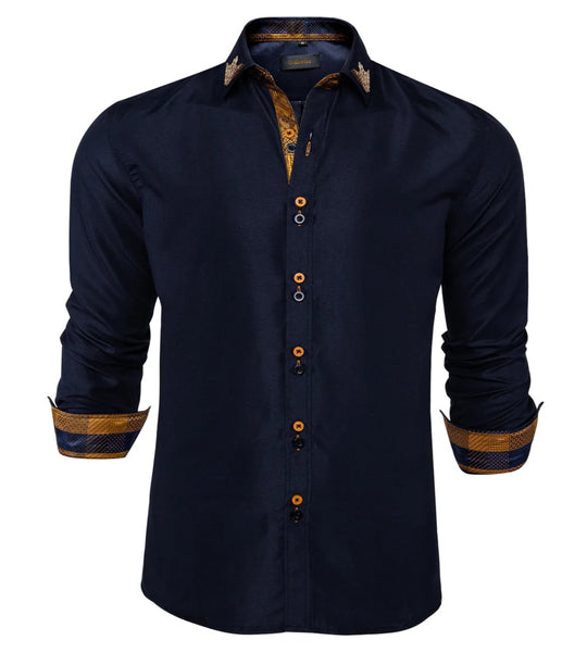 Simon Von Deep Blue Men's Shirt with contrast colored buttons unique cuffs design-CY-2202 - SimonVon Shop
