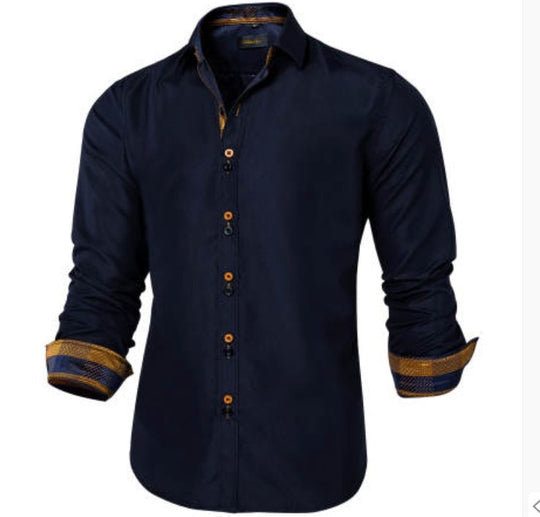 Simon Von Deep Blue Men's Shirt with contrast colored buttons unique cuffs design-CY-2202 - SimonVon Shop