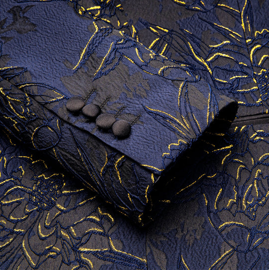 Simon Von Dress Party Blue Gold Suit Jacket Slim One Button Stylish Blazer-XX-1021 - SimonVon Shop