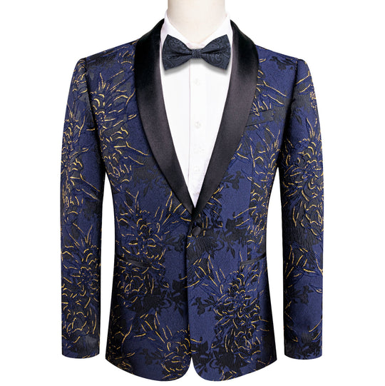 Simon Von Dress Party Blue Gold Suit Jacket Slim One Button Stylish Blazer-XX-1021 - SimonVon Shop