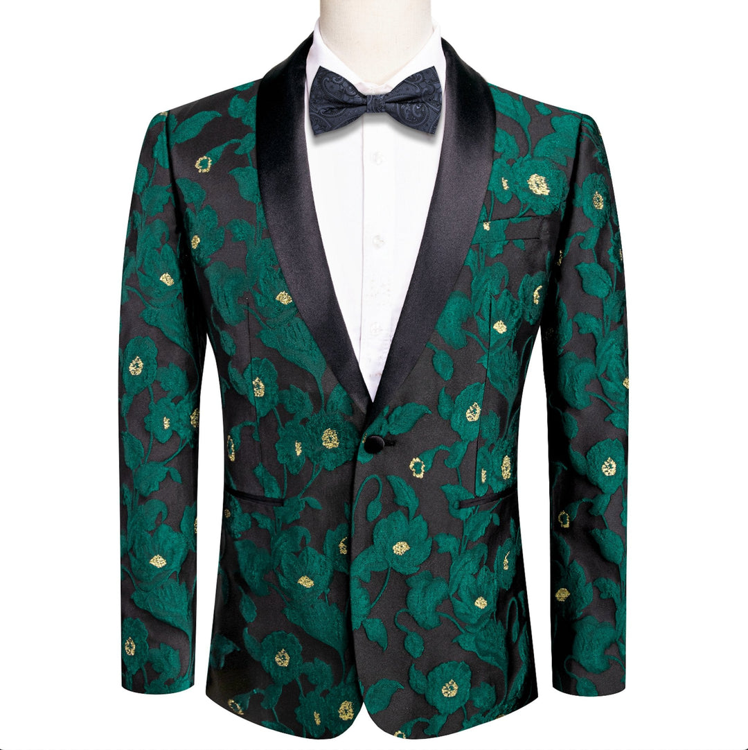 Simon Von Dress Party Green Black Suit Jacket Slim One Button Stylish Blazer-XX-1022 - SimonVon Shop