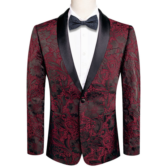 Simon Von Dress Party Maroon Black Suit Jacket Slim One Button Stylish Blazer-XX-1025 - SimonVon Shop