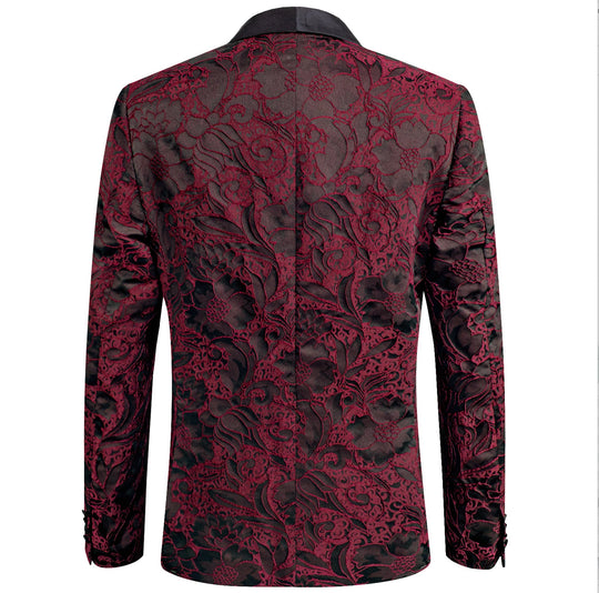 Simon Von Dress Party Maroon Black Suit Jacket Slim One Button Stylish Blazer-XX-1025 - SimonVon Shop