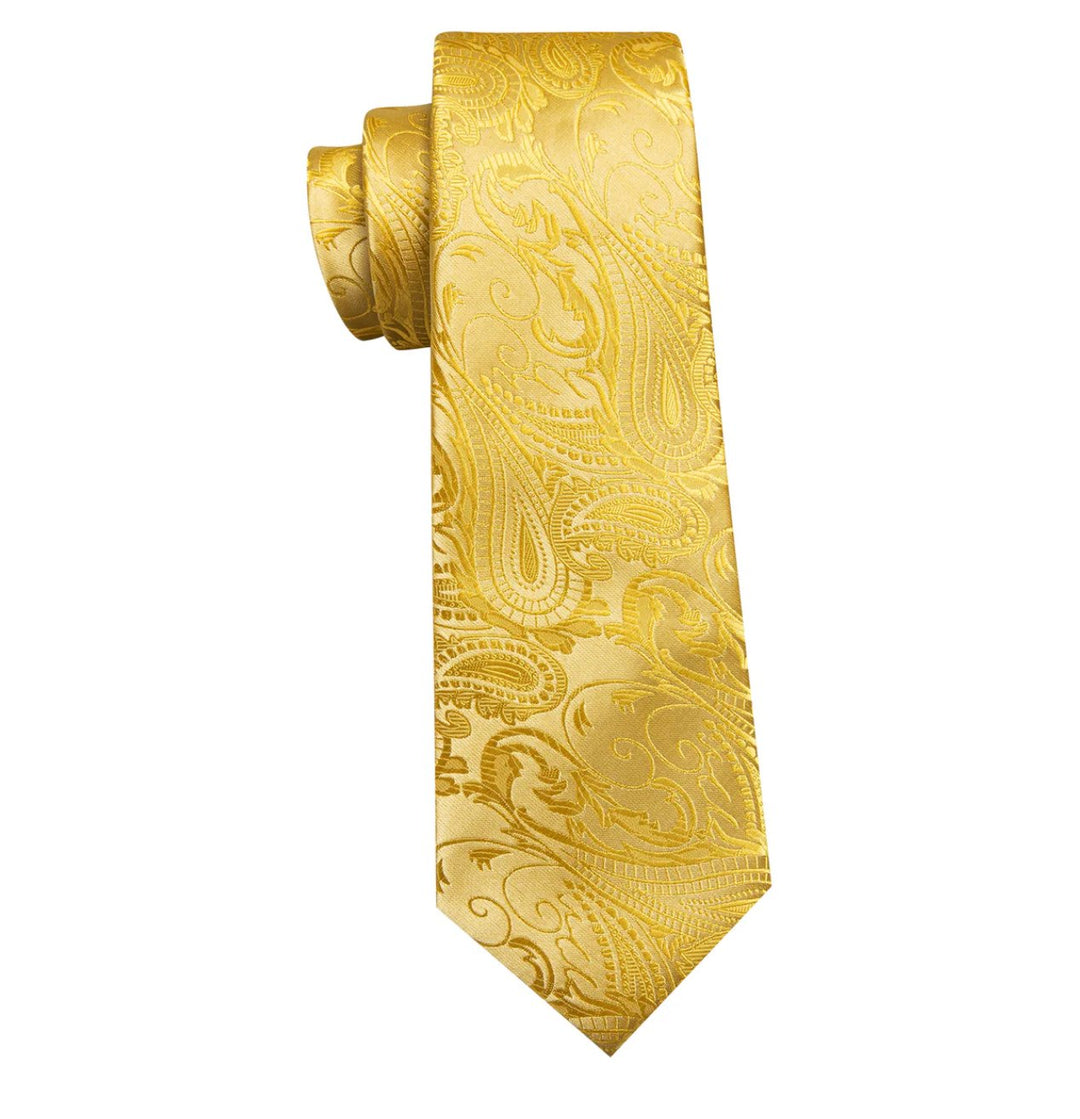 Simon Von Gold Tie Paisley Silk Mens Tie Pocket Square Cufflinks Set- N-5220 - SimonVon Shop
