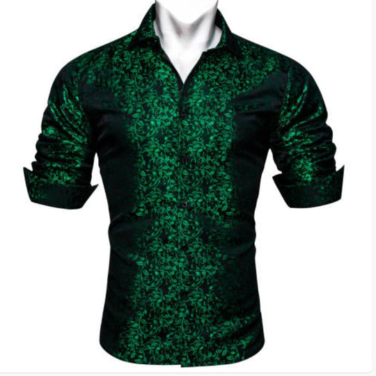 Simon Von Green Black Floral Silk Shirt- CY-0649 - SimonVon Shop