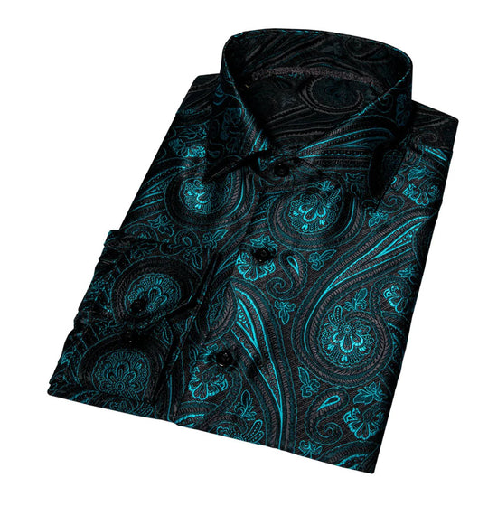 Simon Von Green Black Paisley Silk Shirt. CY-0005 - SimonVon Shop