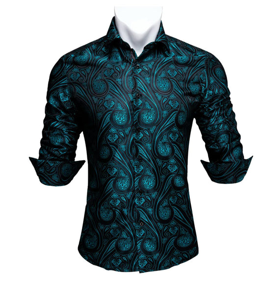 Simon Von Green Black Paisley Silk Shirt. CY-0005 - SimonVon Shop