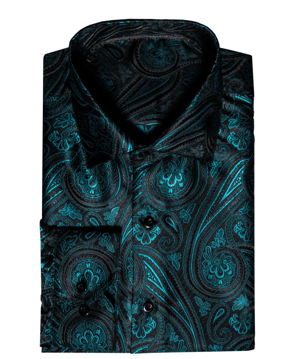 Simon Von Green Black Paisley Silk Shirt. CY-0005 - SimonVon Shop