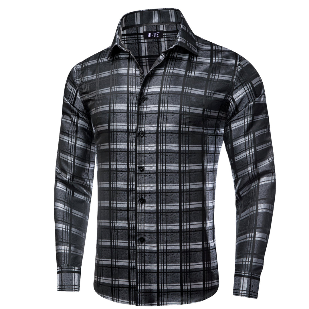 Simon Von Grey Black Checkered Plaid Men's Button Up Dress Shirt-CY-1999 - SimonVon Shop