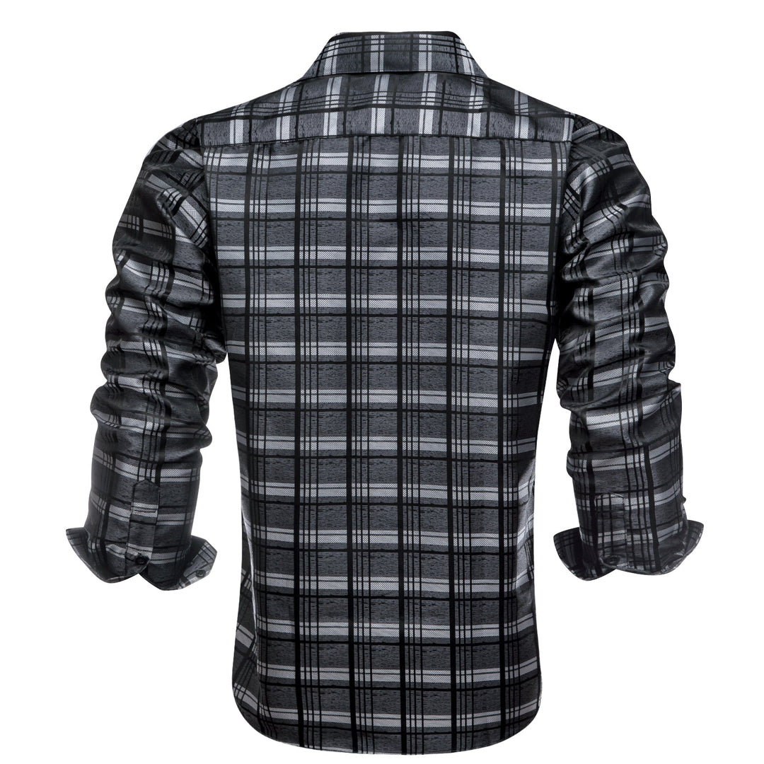 Simon Von Grey Black Checkered Plaid Men's Button Up Dress Shirt-CY-1999 - SimonVon Shop