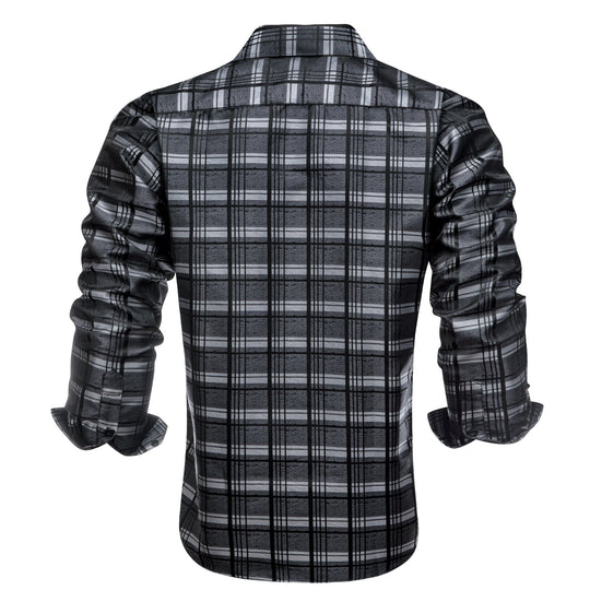 Simon Von Grey Black Checkered Plaid Men's Button Up Dress Shirt-CY-1999 - SimonVon Shop