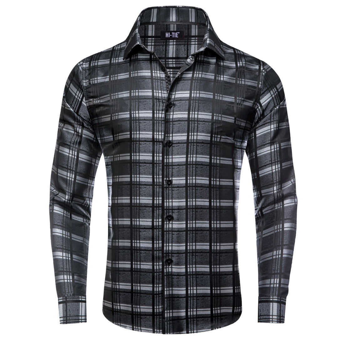 Simon Von Grey Black Checkered Plaid Men's Button Up Dress Shirt-CY-1999 - SimonVon Shop