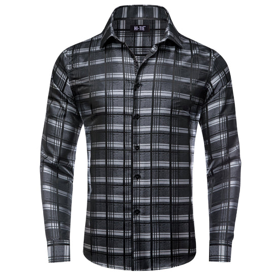 Simon Von Grey Black Checkered Plaid Men's Button Up Dress Shirt-CY-1999 - SimonVon Shop
