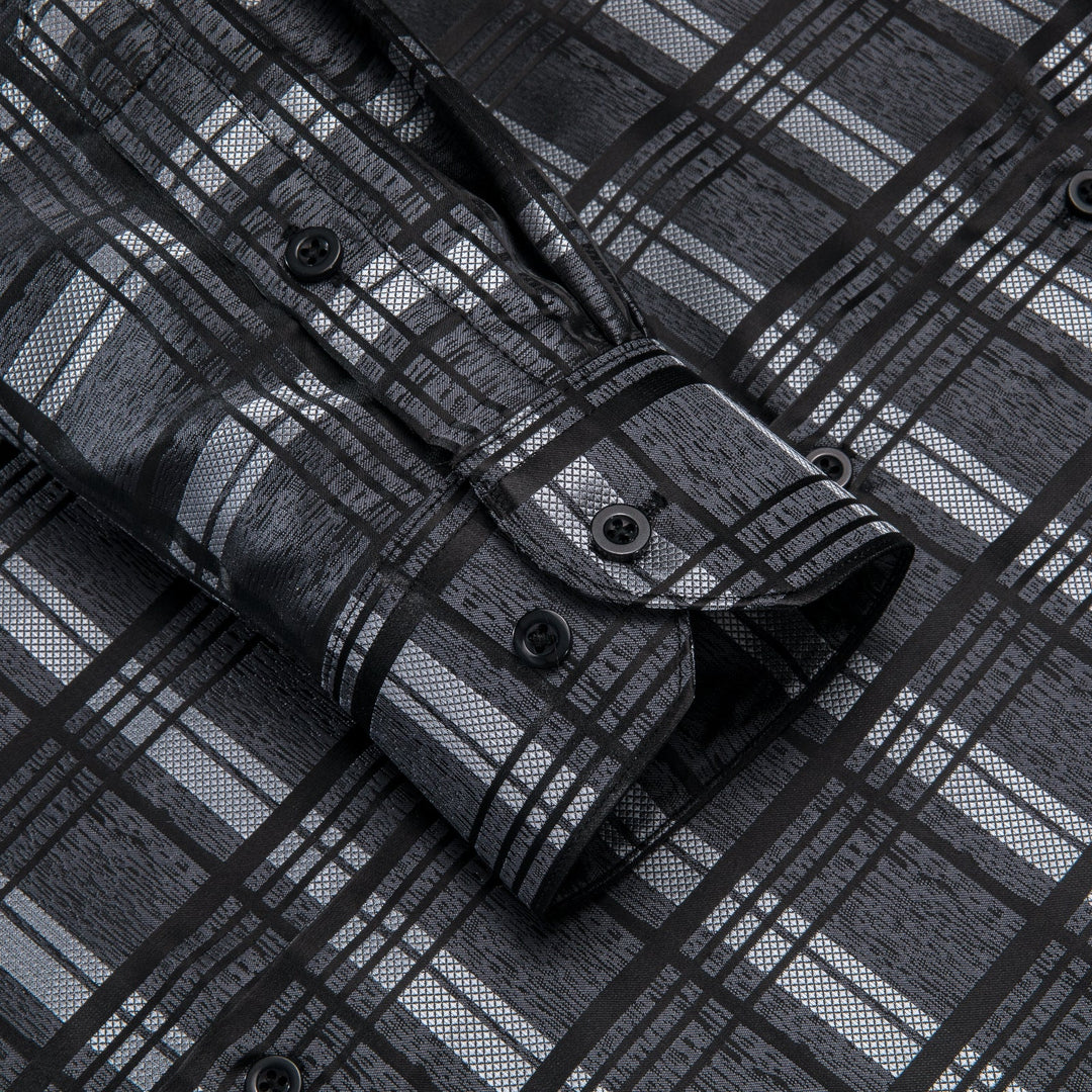 Simon Von Grey Black Checkered Plaid Men's Button Up Dress Shirt-CY-1999 - SimonVon Shop