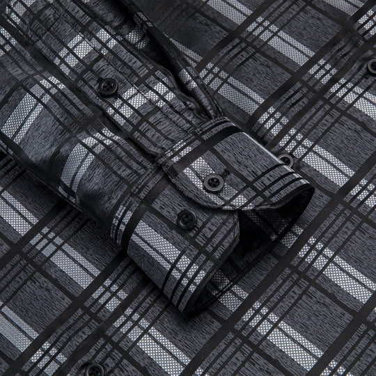 Simon Von Grey Black Checkered Plaid Men's Button Up Dress Shirt-CY-1999 - SimonVon Shop