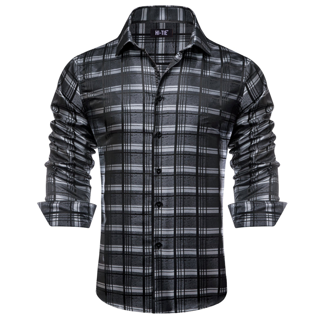 Simon Von Grey Black Checkered Plaid Men's Button Up Dress Shirt-CY-1999 - SimonVon Shop