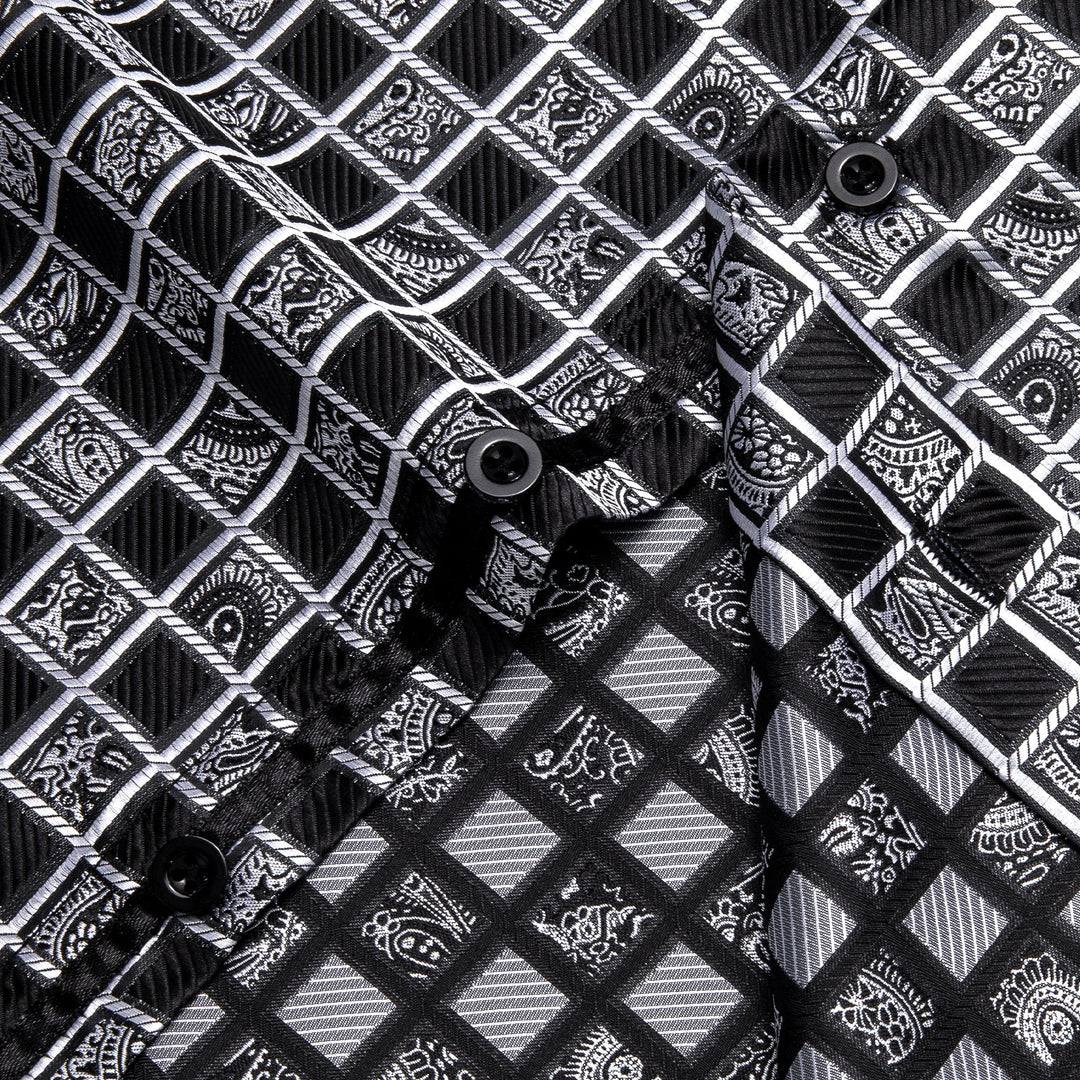 Simon Von Grey Black Plaid Men's Button Up Dress Shirt-CY-9012 - SimonVon Shop