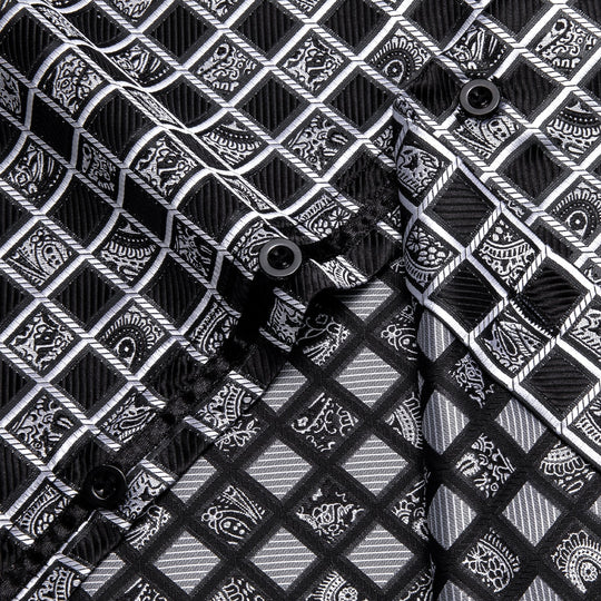 Simon Von Grey Black Plaid Men's Button Up Dress Shirt-CY-9012 - SimonVon Shop