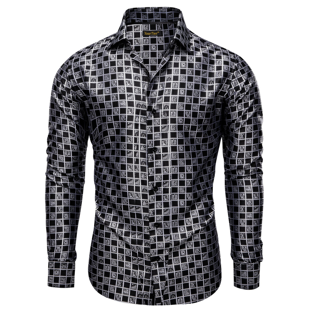 Simon Von Grey Black Plaid Men's Button Up Dress Shirt-CY-9012 - SimonVon Shop