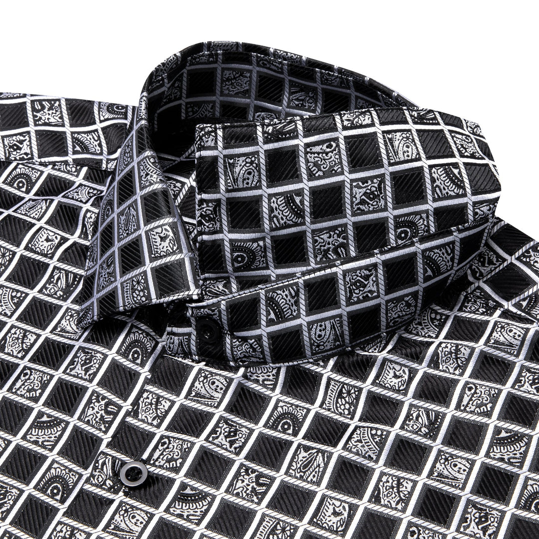 Simon Von Grey Black Plaid Men's Button Up Dress Shirt-CY-9012 - SimonVon Shop