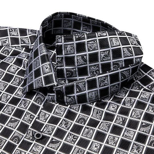 Simon Von Grey Black Plaid Men's Button Up Dress Shirt-CY-9012 - SimonVon Shop