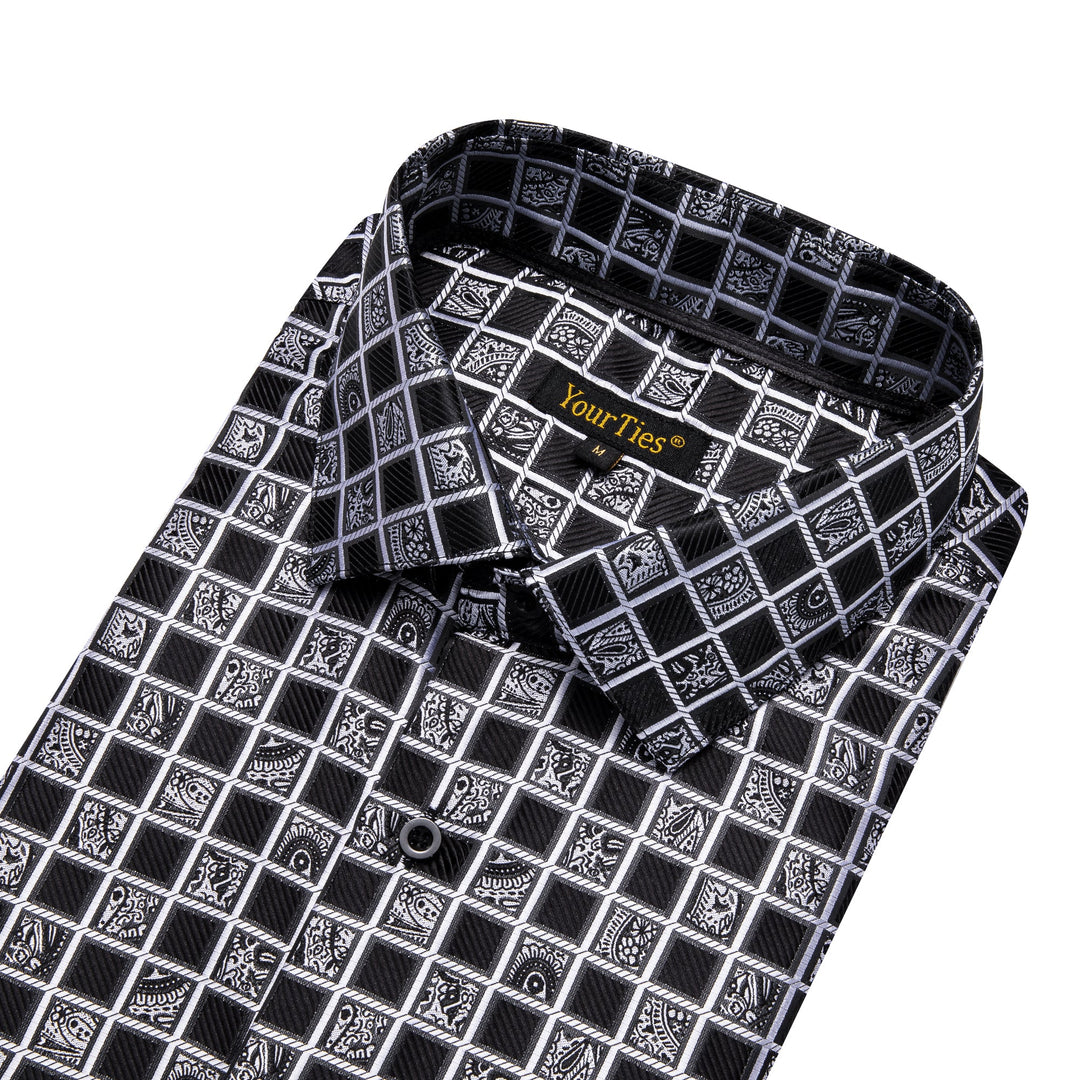 Simon Von Grey Black Plaid Men's Button Up Dress Shirt-CY-9012 - SimonVon Shop