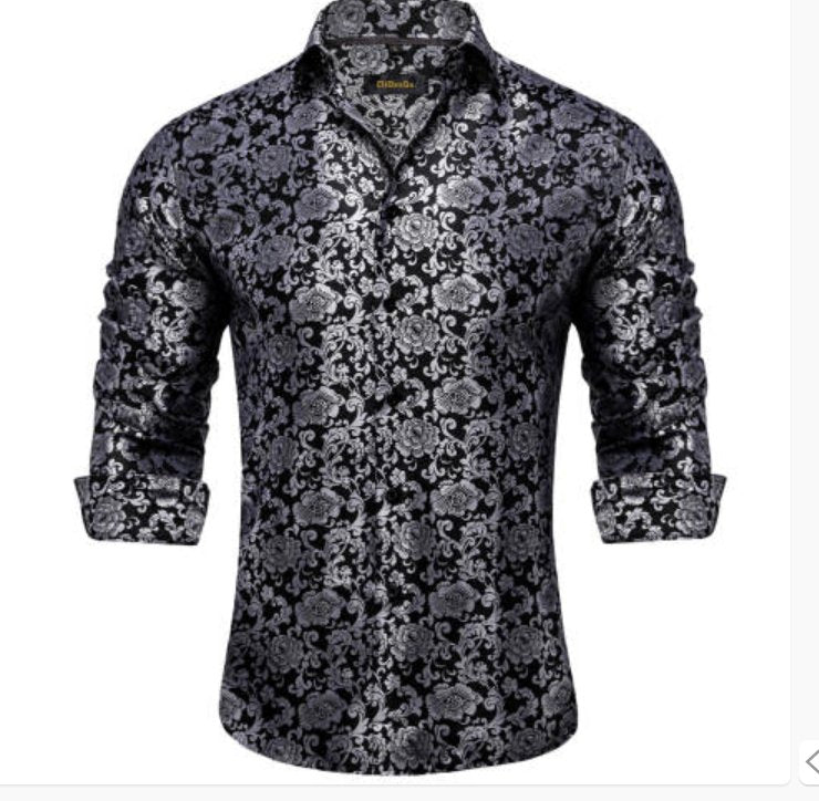 Simon. Von Luxury Grey Black Paisley Silk Shirt-CY-2037 - SimonVon Shop