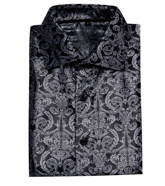 Simon. Von Luxury Grey Black Paisley Silk Shirt-CY-2037 - SimonVon Shop