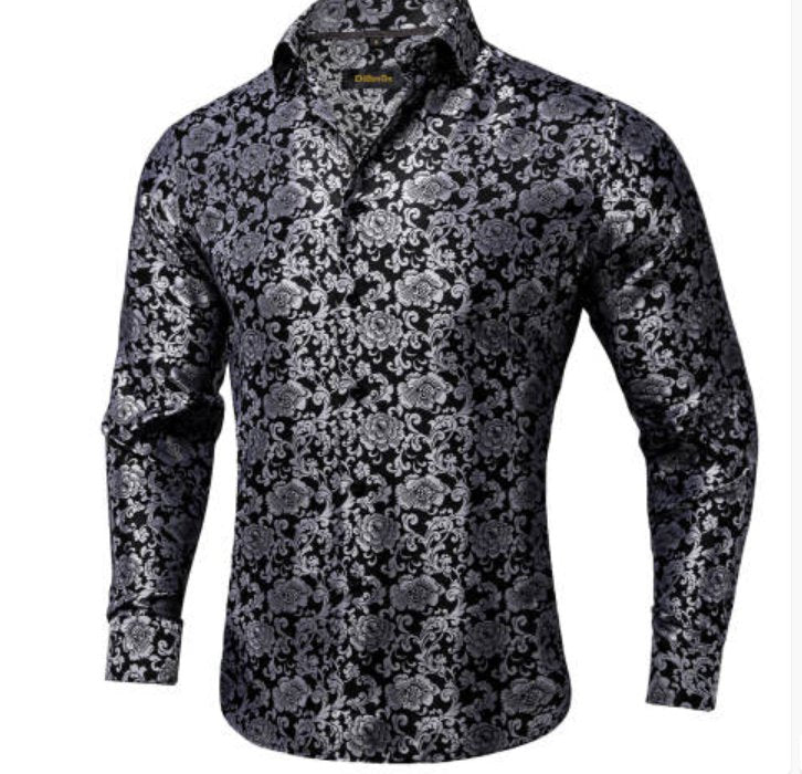 Simon. Von Luxury Grey Black Paisley Silk Shirt-CY-2037 - SimonVon Shop
