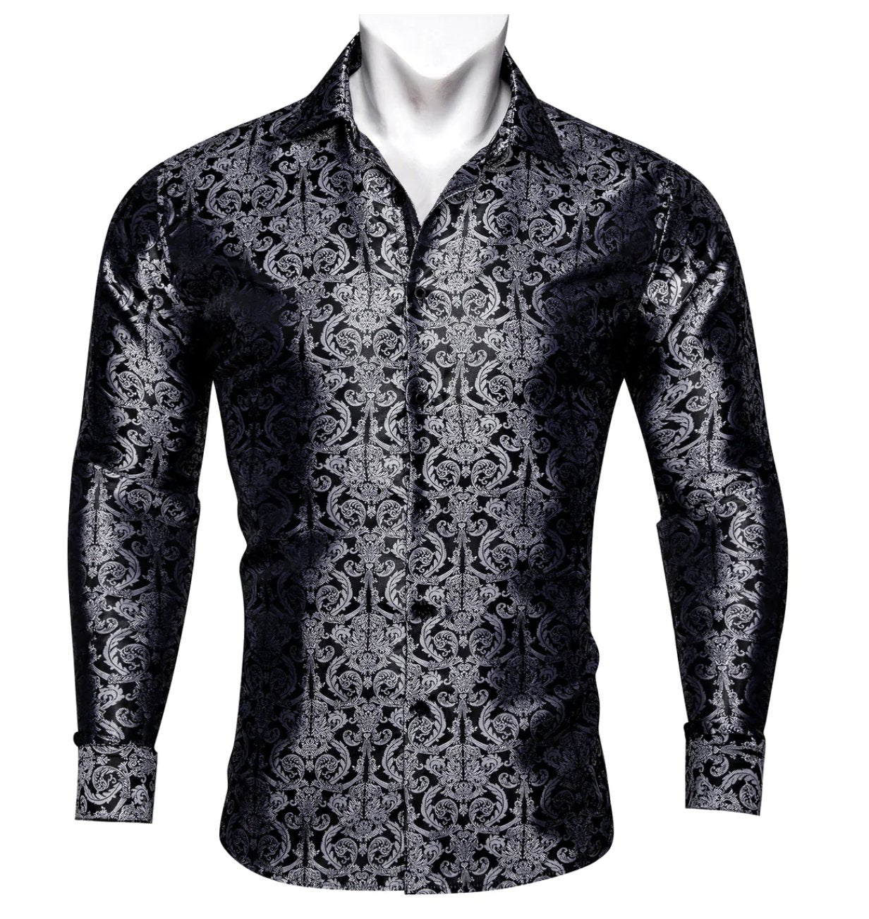Simon. Von Luxury Grey Black Paisley Silk Shirt-CY-2037 - SimonVon Shop