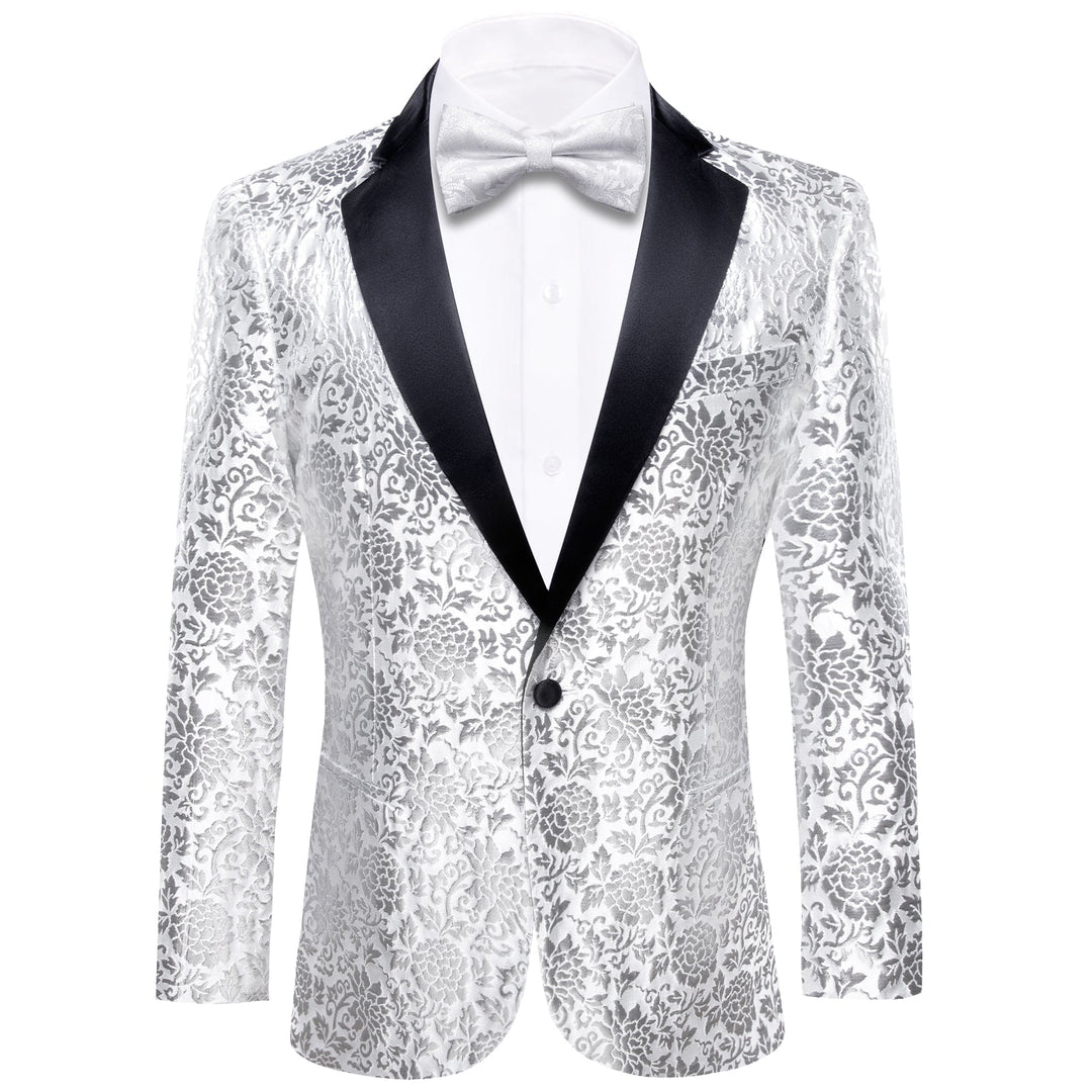 Simon Von Luxury White Grey Floral Men's Suit Blazer-XX-0110 - SimonVon Shop