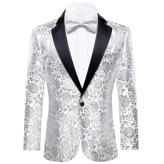 Simon Von Luxury White Grey Floral Men's Suit Blazer-XX-0110 - SimonVon Shop