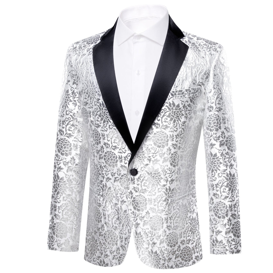 Simon Von Luxury White Grey Floral Men's Suit Blazer-XX-0110 - SimonVon Shop