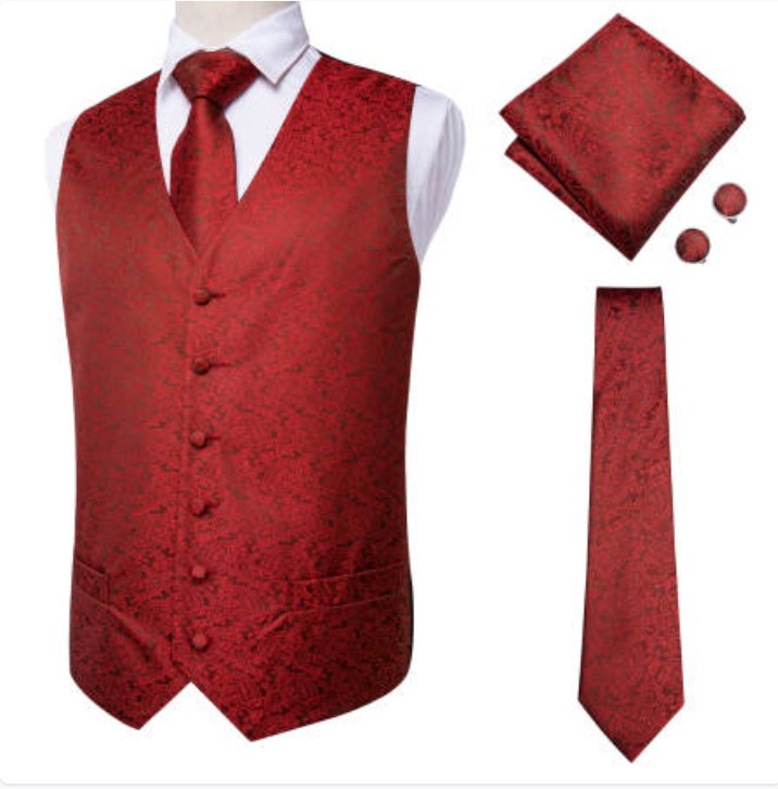 Simon Von Men's 4pc Waistcoat Vest Necktie Pocket Square Cufflinks Set .MJ-0013 - SimonVon Shop