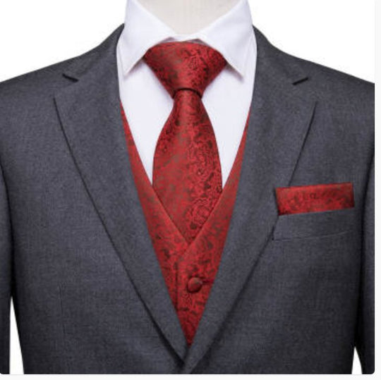 Simon Von Men's 4pc Waistcoat Vest Necktie Pocket Square Cufflinks Set .MJ-0013 - SimonVon Shop