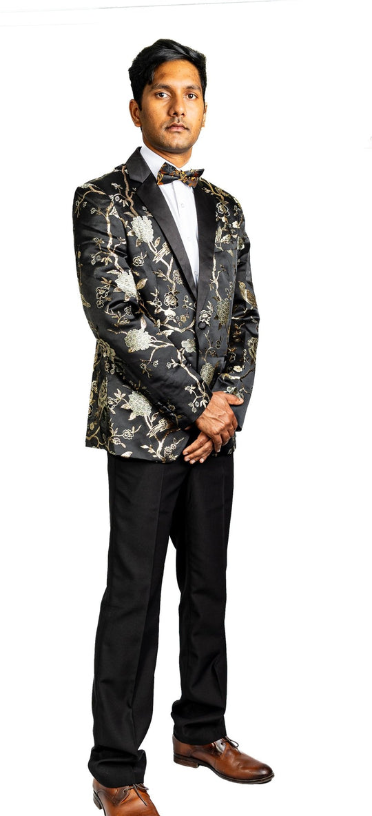 Simon Von Men's Black Gold Floral Suit Jacket Slim One Button Stylish Blazer-XX0014 - SimonVon Shop