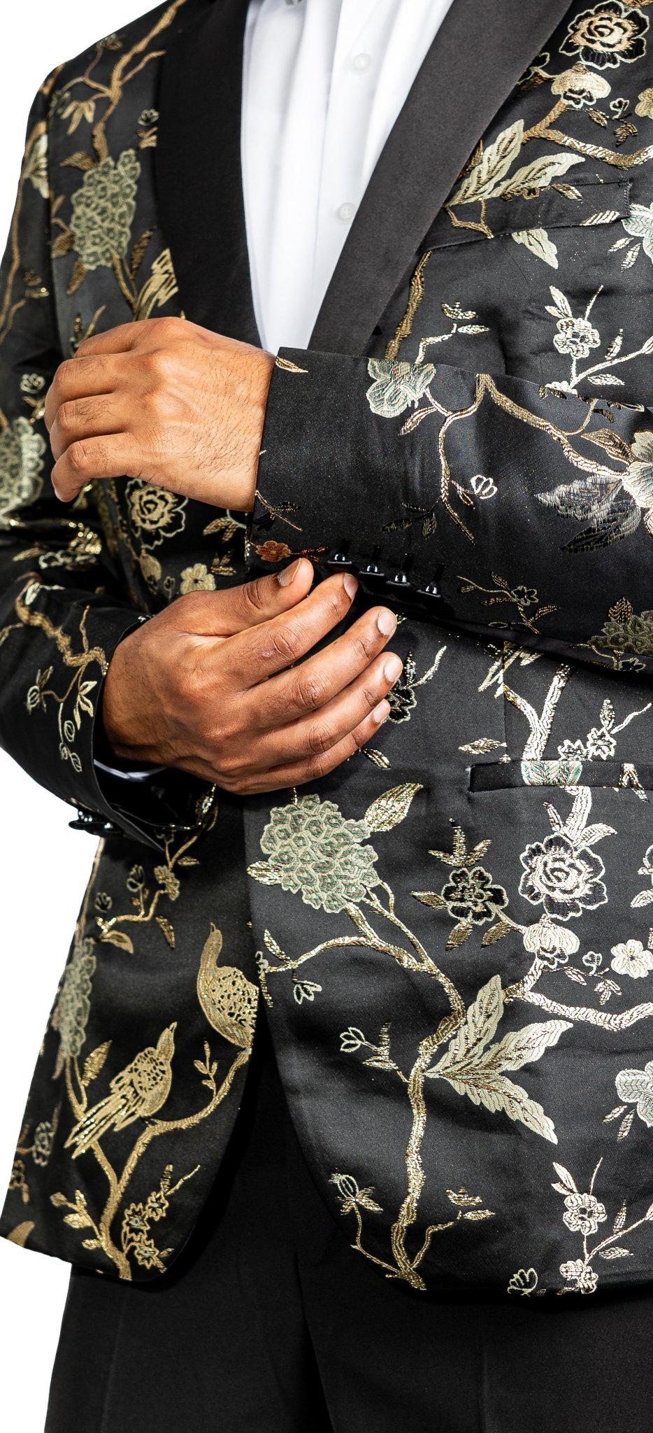 Simon Von Men's Black Gold Floral Suit Jacket Slim One Button Stylish Blazer-XX0014 - SimonVon Shop