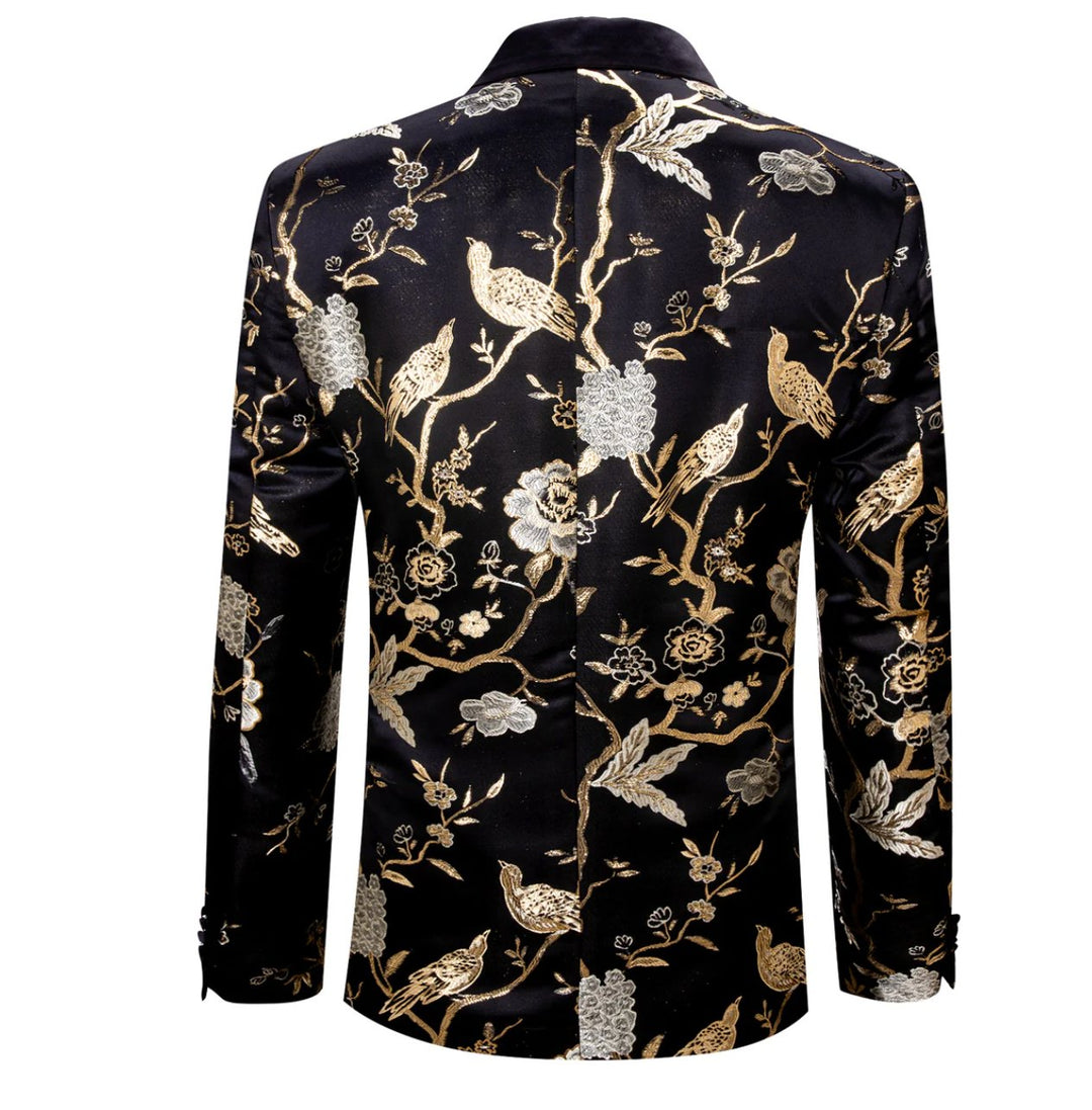 Simon Von Men's Black Gold Floral Suit Jacket Slim One Button Stylish Blazer-XX0014 - SimonVon Shop