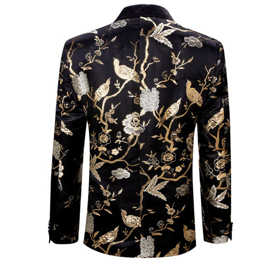 Simon Von Men's Black Gold Floral Suit Jacket Slim One Button Stylish Blazer-XX0014 - SimonVon Shop