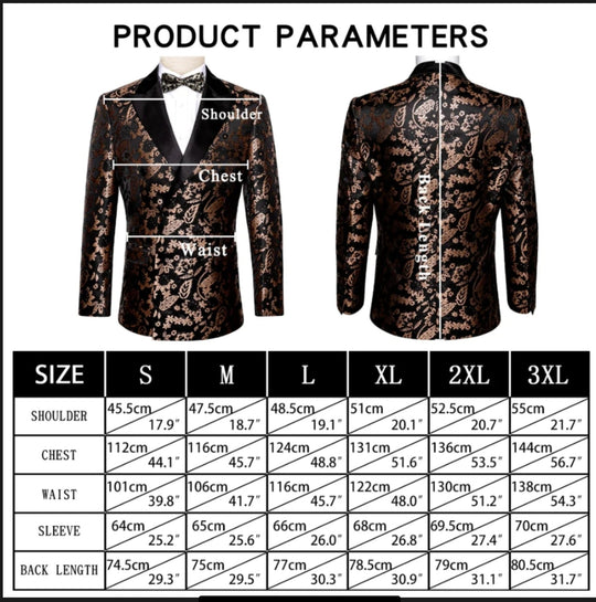 Simon Von Men's Black Gold Floral Suit Jacket Slim One Button Stylish Blazer-XX0014 - SimonVon Shop