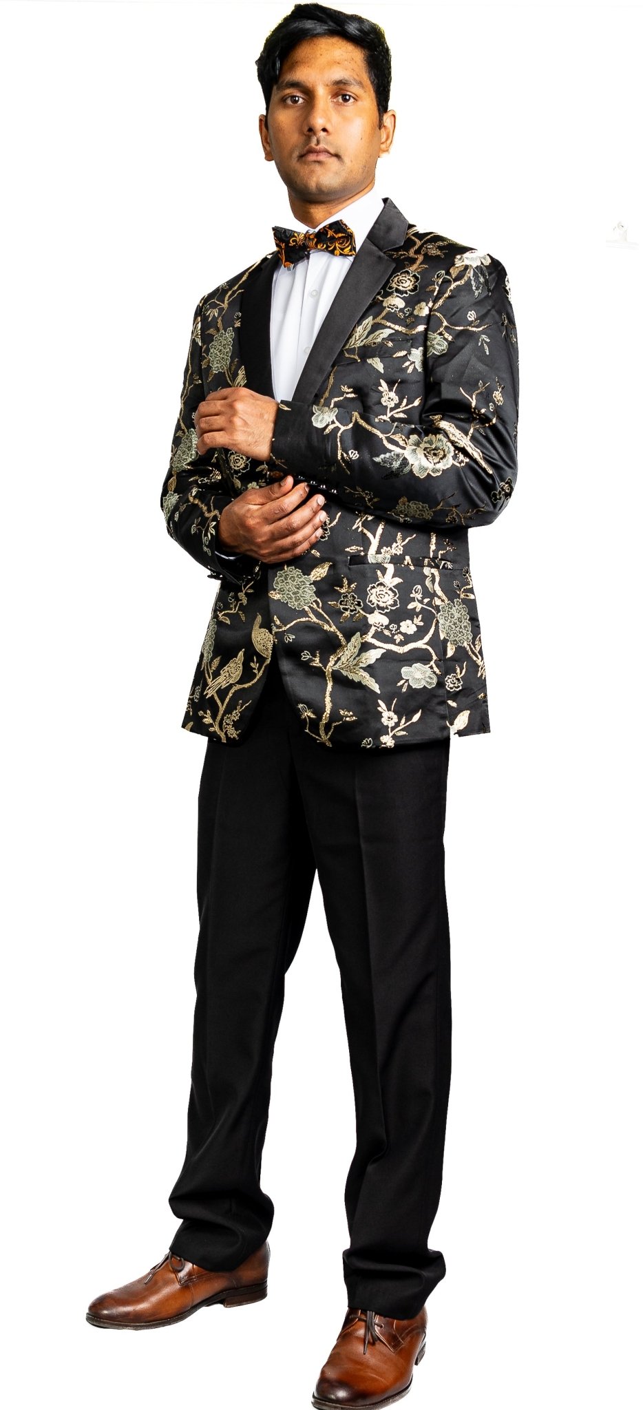Simon Von Men's Black Gold Floral Suit Jacket Slim One Button Stylish Blazer-XX0014 - SimonVon Shop