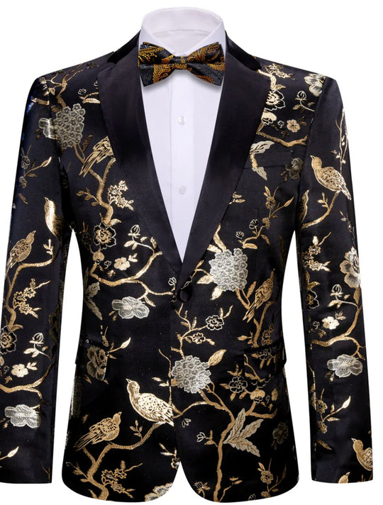 Simon Von Men's Black Gold Floral Suit Jacket Slim One Button Stylish Blazer-XX0014 - SimonVon Shop