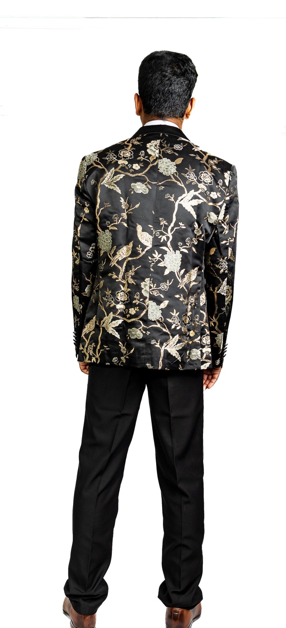 Simon Von Men's Black Gold Floral Suit Jacket Slim One Button Stylish Blazer-XX0014 - SimonVon Shop