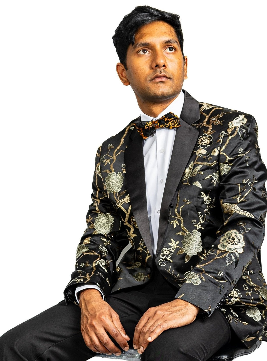 Simon Von Men's Black Gold Floral Suit Jacket Slim One Button Stylish Blazer-XX0014 - SimonVon Shop