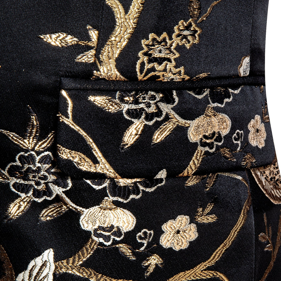 Simon Von Men's Dress Party Black Gold Floral Suit Jacket Slim One Button Stylish Blazer-XX-0014 - SimonVon Shop