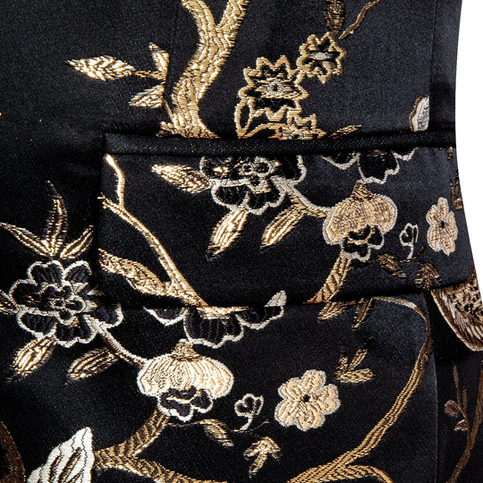Simon Von Men's Dress Party Black Gold Floral Suit Jacket Slim One Button Stylish Blazer-XX-0014 - SimonVon Shop